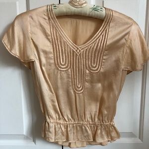 VINTAGE SILK TOP WITH HAND STITCHING ~ PEACH